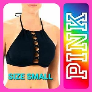 LIKE NEW PINK BLACK BIKINI TOP BY VICTORIA'S SECRET SIZE SMALL LIKE NEW